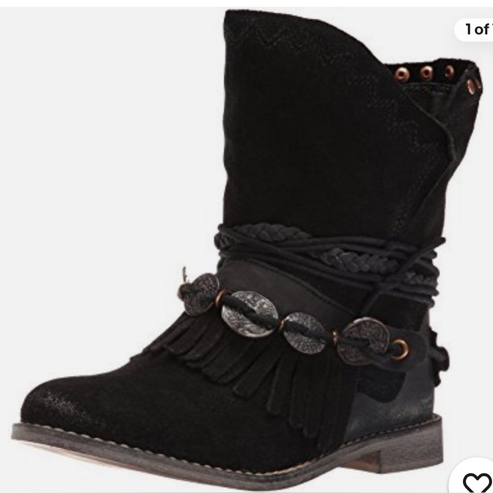 Anaeh Black Fringe Western Musse & Cloud Ankle Boot size 10